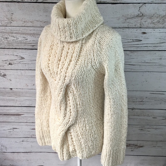 Express Sweaters - Chenille Cream cable knit turtleneck sweater